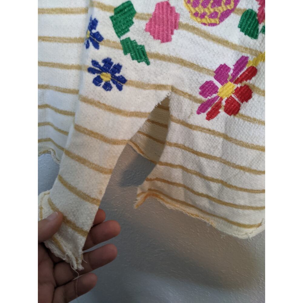 Short Sleeve Striped Boho Embroidered M Shirt Summer Spring Costal Terry Cloth - Picture 6 of 6